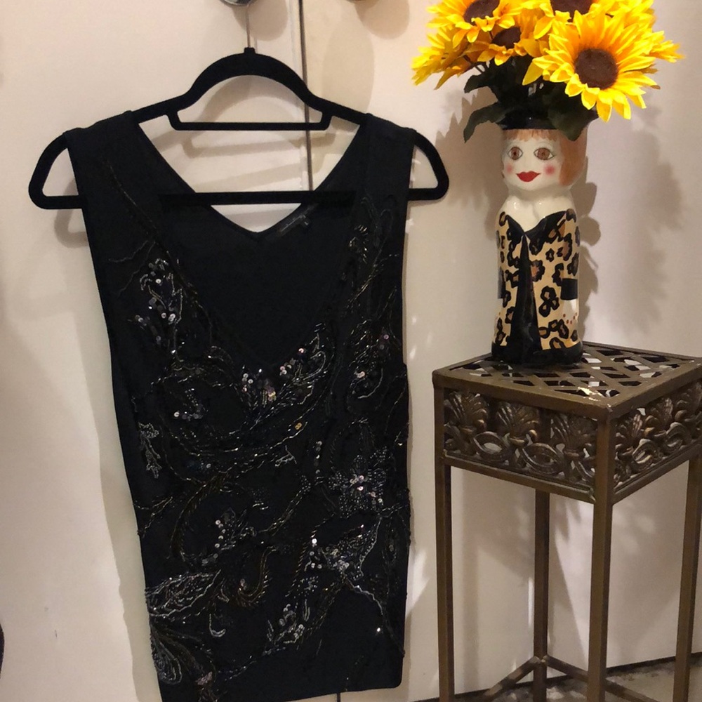 Pierri New York . Black top with beautiful sequins and beaded detail. Glam. L.